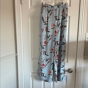Light Blue Floral Wide Leg Pants